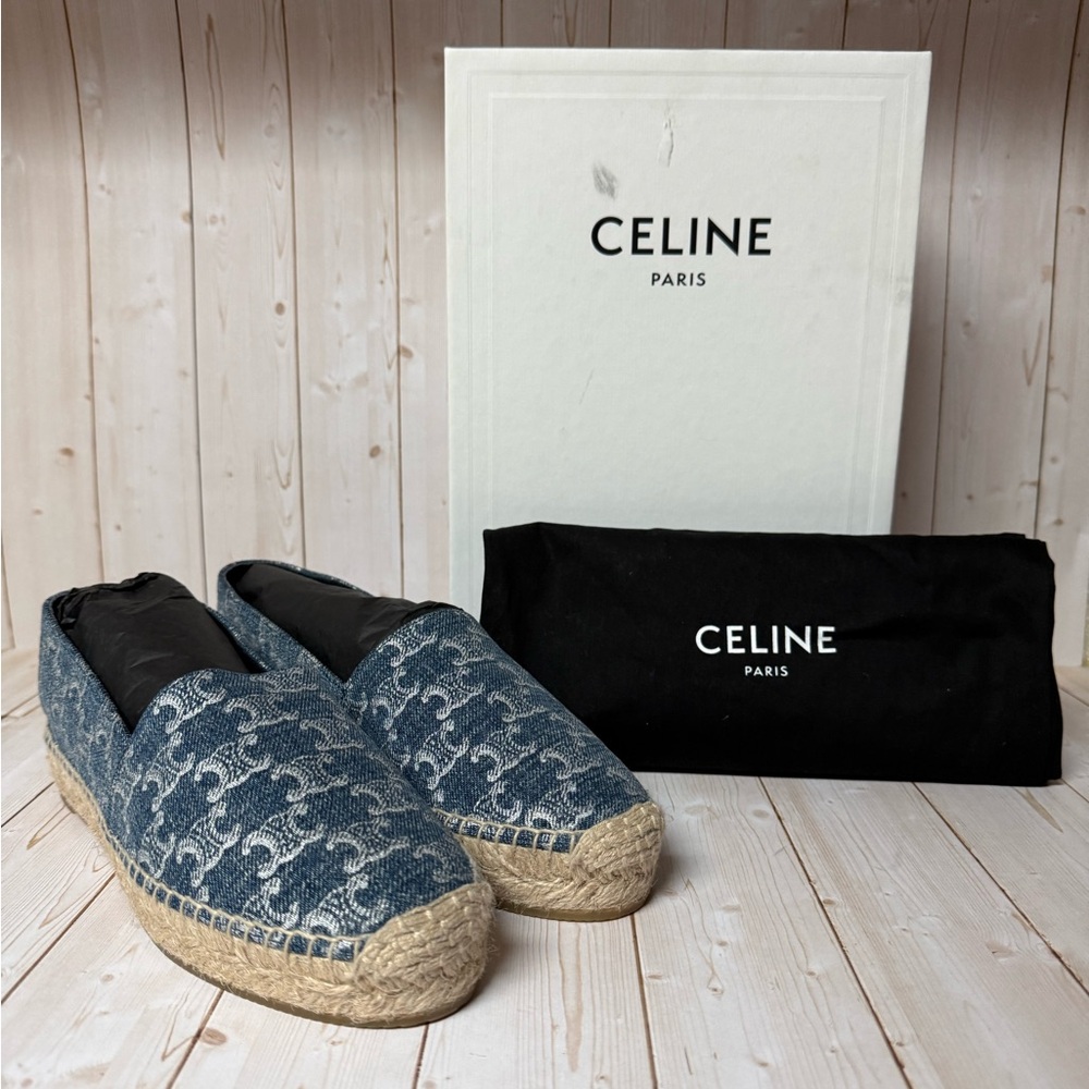 Celine Les Espadrilles Triomphe Denim Espadrilles Blue/Silver Sz 38 / 8